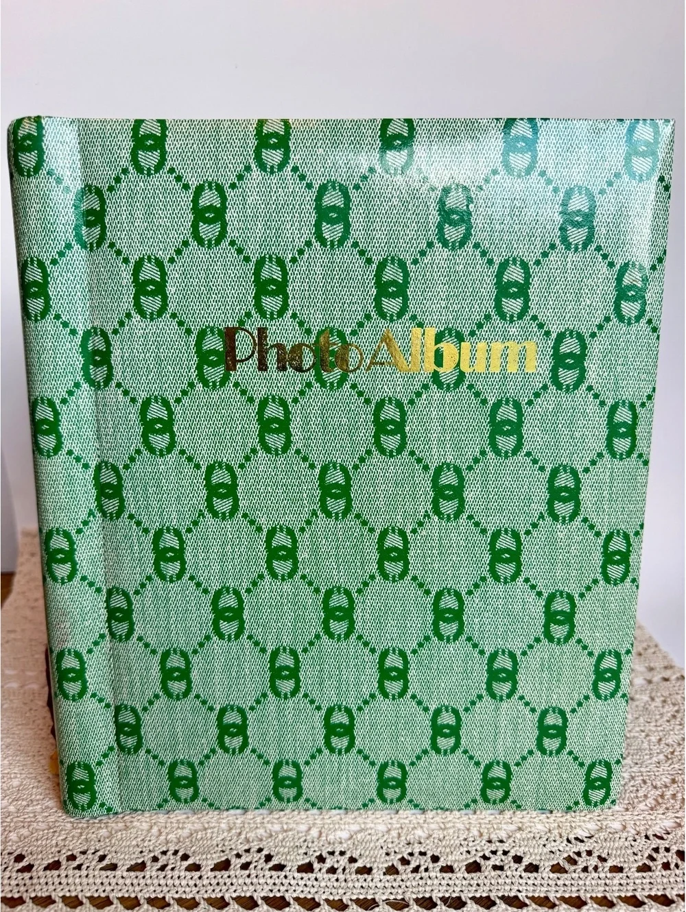 Vintage Green Geometric Dry Mount Photo Album Spiral Bound Retro Photo Book